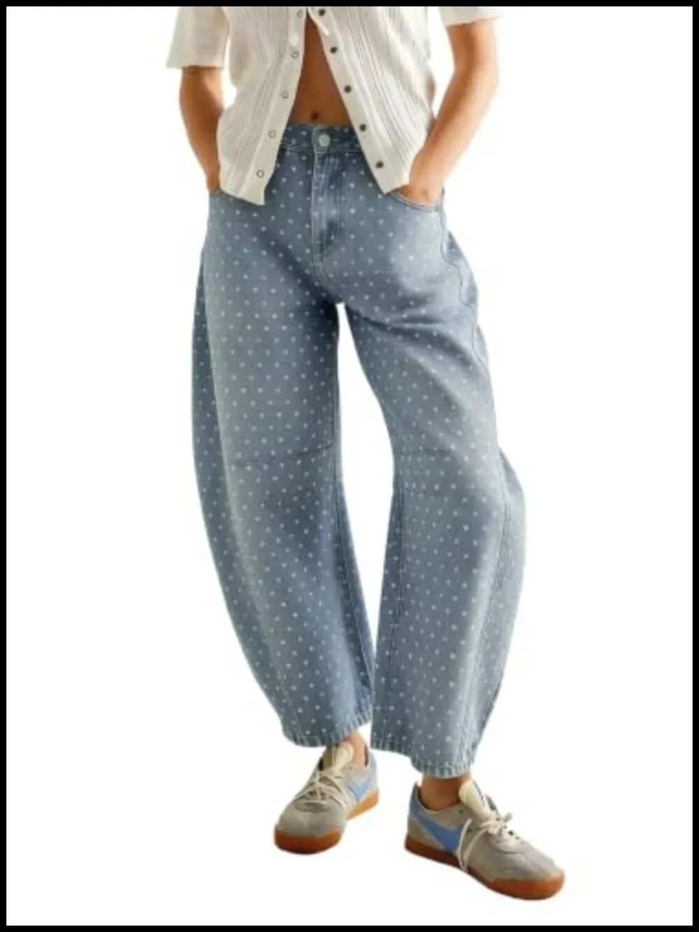 Wide Leg Barrel Jeans with Polka Dot Overlay